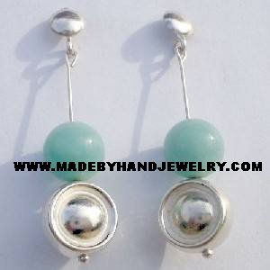 .950 Pure Silver Earrings with Light Blue Agate