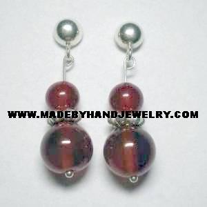.950 Pure Silver Earrings with Brown Agate