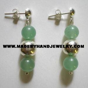 .950 Pure Silver Earrings with Green Jade