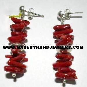 .950 Pure Silver Earrings with Red Coral