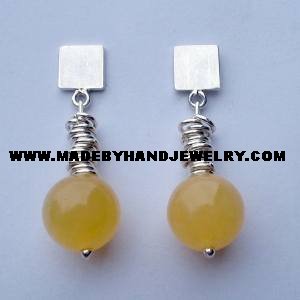 Handmade .950 pure silver earrings with Yellow Agate