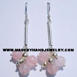 Handmade .950 Pure Silver Earrings with Pink Quartz