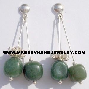 Handmade .950 Pure Silver Earrings with Green Jade