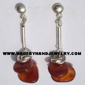 Handmade .950 Pure Silver Earrings with Brown Agate