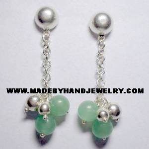 Handmade .950 Pure Silver Earrings with Green Jade