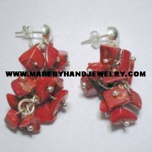 Handmade .950 Pure Silver Earrings with Red Coral