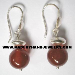 Handmade .950 Pure Silver Earrings with Brown Agate