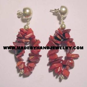 Handmade .950 Pure Silver Earrings with Red Coral