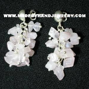 Handmade .950 Pure Silver Earrings with Pink Quartz