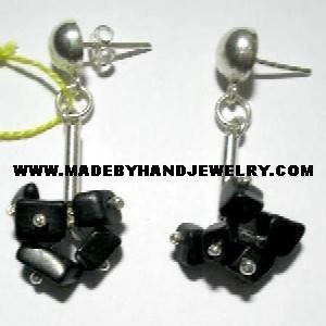 Handmade .950 Silver Earrings with Black Onyx (gravel)