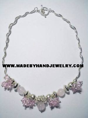 Handmade .950 Silver Necklace with Pink Quartz Stones and Pink Murano