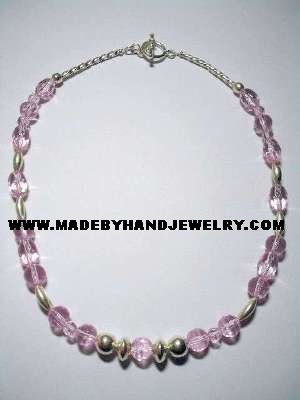 Handmade .950 Silver Necklace with Pink Colored Crystal Murano