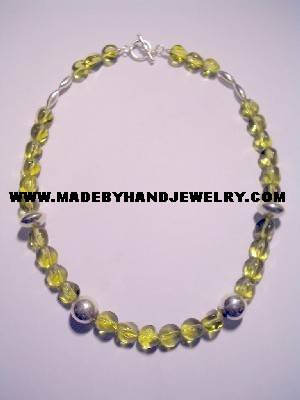 Handmade .950 Silver Necklace with Yellow Colored Murano