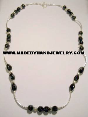 Handmade .950 Silver Necklace with Black Colored Murano