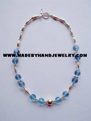 Handmade .950 Silver Necklace with Light Blue Colored Murano