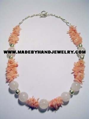 Handmade .950 Silver Necklace with Pink Quartz and Pink Coral