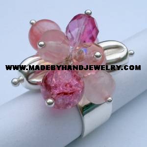 .950 Silver Ring w/ various colored Murano and Rodochrosite *EMAIL SIZE FOR AVAILABILITY AND PRICE*