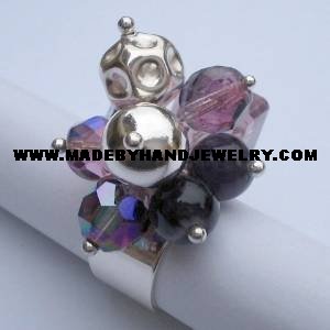 .950 Silver Ring w/ various colored Murano and Amethyst *EMAIL SIZE FOR AVAILABILITY AND PRICE*