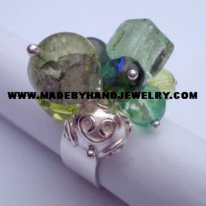 .950 Silver Ring w/ various colored Murano and Jade *EMAIL SIZE FOR AVAILABILITY AND PRICE*