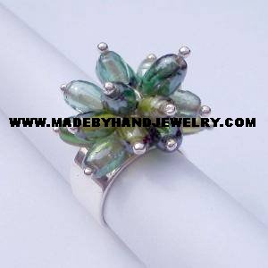 Handmade .950 Silver Ring with Multi-Colored Murano Crystals