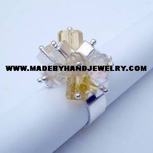 Handmade .950 Silver Ring with Crystal Colored Murano
