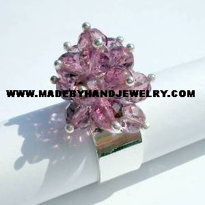 Handmade .950 Silver Ring with Grape colored Murano