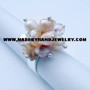 Handmade .950 Silver Ring with Crystal Colored Murano and Nacar