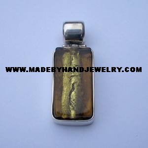 .950 Silver Pendant with long Amber colored Murano