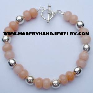.950 Silver Bracelet with Melon Colored Quartz *EMAIL SIZE FOR AVAILABILITY AND PRICE*