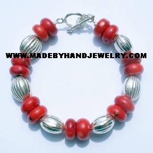 .950 Silver Bracelet with Red Coral *EMAIL SIZE FOR AVAILABILITY AND PRICE*
