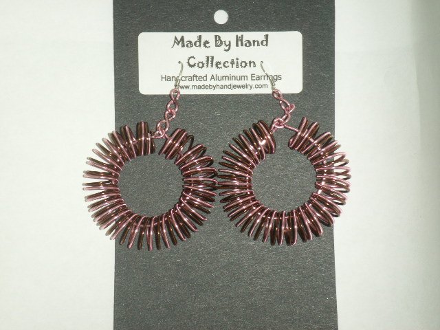 Round Cotton Candy Pink/Chocolate Brown Aluminum Earrings -FREE SHIPPING-