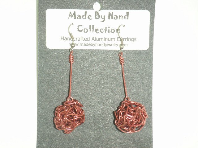 Deep Pink Weaved Ball Aluminum Earrings -FREE SHIPPING-
