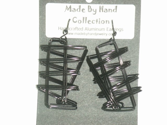 Midnight Black Zig Zag Design Aluminum Earrings -FREE SHIPPING-