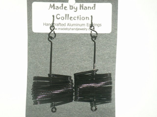 Midnight Black Tight Zig Zag Design Aluminum Earrings -FREE SHIPPING-