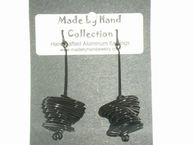 Midnight Black Twisted Oval Design Aluminum Earrings -FREE SHIPPING-