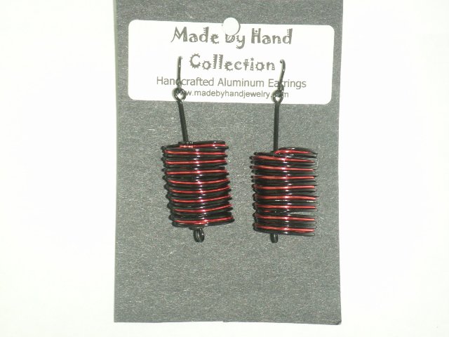 Wild Red/Midnight Black Small Cylinder Design Aluminum Earrings -FREE SHIPPING-
