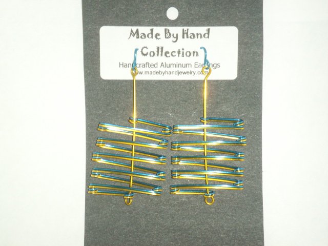 Electric Blue/Sunrise Yellow Zig Zag Design Aluminum Earrings -FREE SHIPPING-