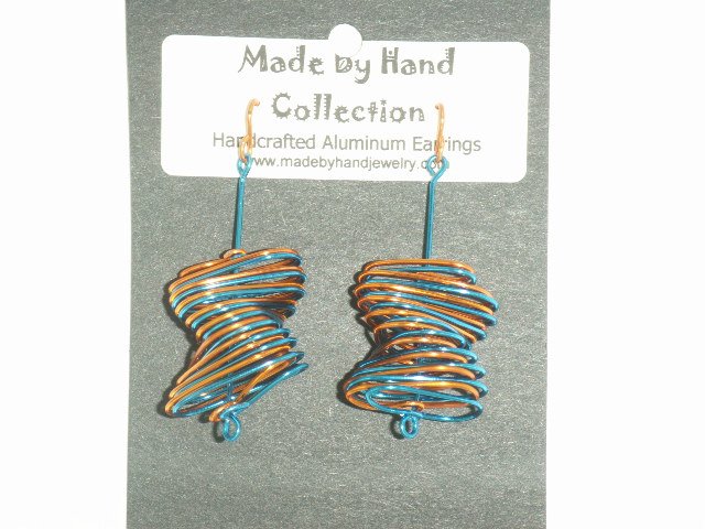 Penny Copper/Electric Blue Twisted Oval Design Aluminum Earrings -FREE SHIPPING-