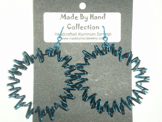 Midnight Black/Electric Blue Round Design Aluminum Earrings -FREE SHIPPING-
