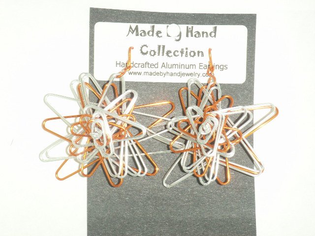 Mettalic Silver/Penny Copper 3D Twisting Star Design Aluminum Earrings -FREE SHIPPING-