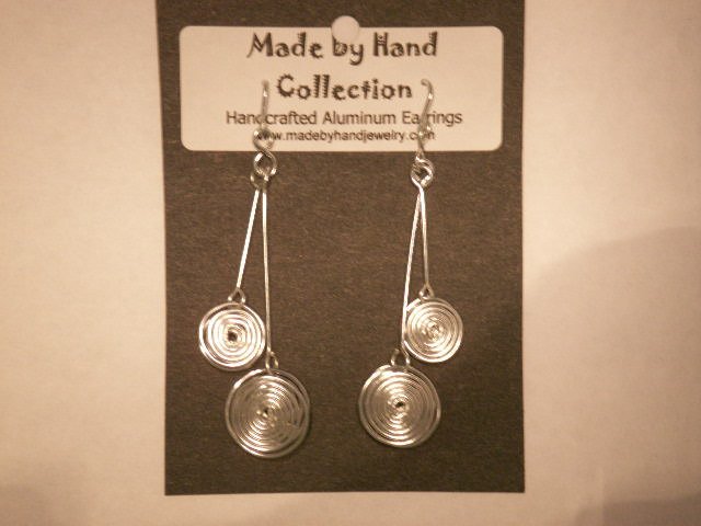 Metallic Silver Double Circles Design Aluminum Earrings -FREE SHIPPING-