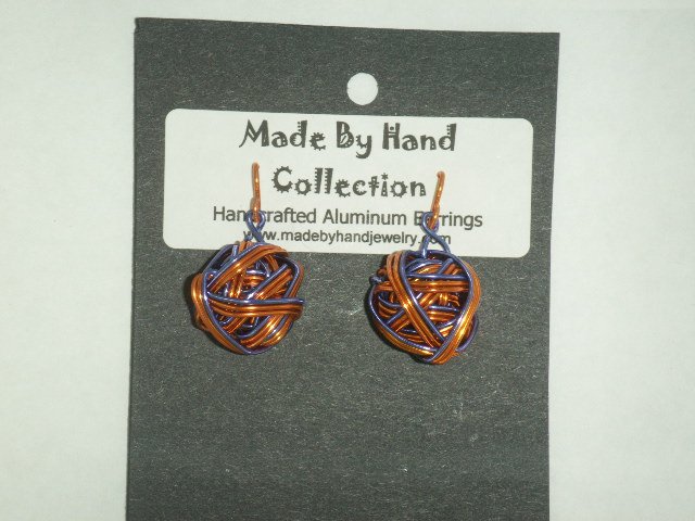 Penny Copper/Skittle Purple Small Weaved Ball Design Aluminum Earrings -FREE SHIPPING-