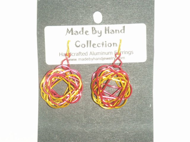 Wild Red/Sunrise Yellow Small Twisting Oval Design Aluminum Earrings -FREE SHIPPING-