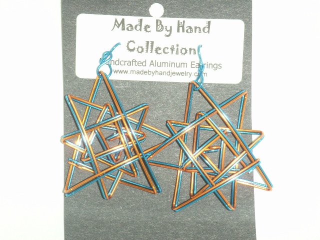 Sunrise Yellow/Electric Blue Double Star Design Aluminum Earrings -FREE SHIPPING-