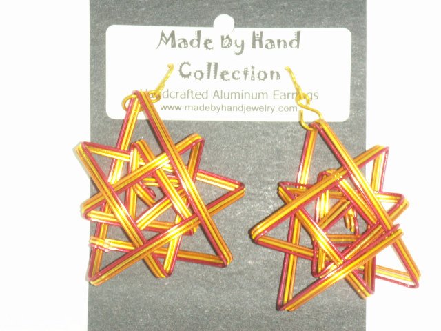 Penny Copper/Wild Red/Sunrise Yellow Triple Star Design Aluminum Earrings -FREE SHIPPING-
