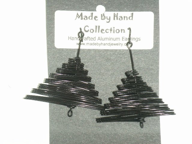 Midnight Black Pyramid Design Aluminum Earrings -FREE SHIPPING-