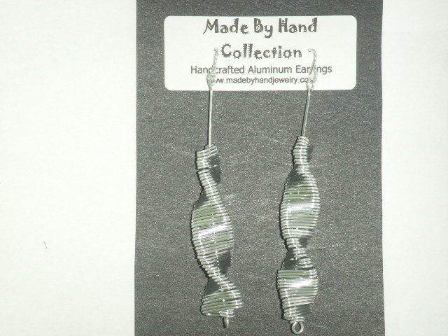Metallic Silver Long Twisting Oval Design Aluminum Earrings -FREE SHIPPING-