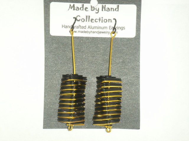 Midnight Black/Sunrise Yellow Long Triangle Design Aluminum Earrings -FREE SHIPPING-