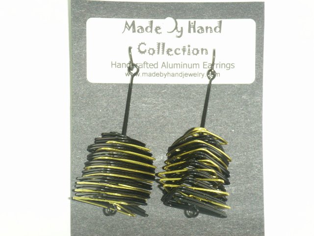Midnight Black/Sunrise Yellow Small Twisting Triangle Design Aluminum Earrings -FREE SHIPPING-