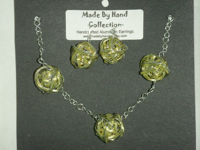 Key Lime Pie/Metallic Silver Weaved Balll Design Aluminum Earrings -FREE SHIPPING-